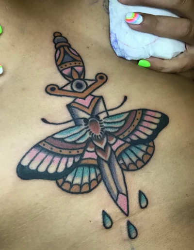 mariposa apoyada en una daga